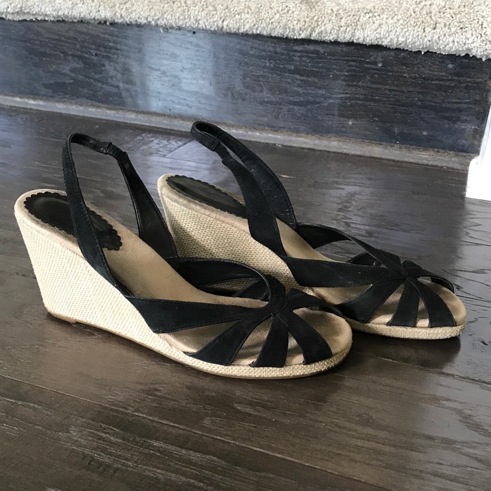 Ann Taylor Loft Black Espadrille Wedges